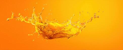 The vibrant splash of orange juice against a bright backdrop. photo