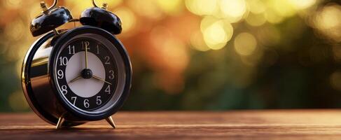 The Vintage Alarm Clock with Bokeh Background in Warm Light photo