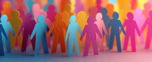 The colorful paper figures symbolize unity and diversity in a vibrant community. photo