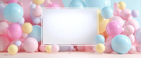 The vibrant balloon background creating a joyful atmosphere for celebrations. photo