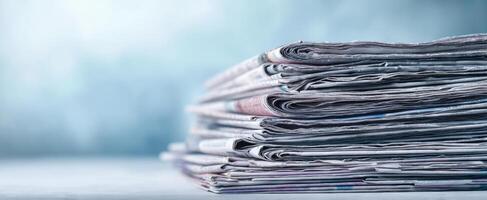 The stacked newspapers creating a timeless display of printed media. photo