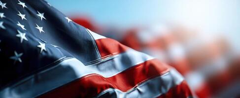 The American flag waving gracefully in the sunlight creating a patriotic atmosphere photo