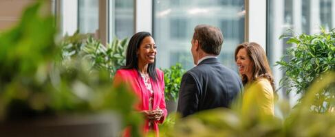 The dynamic interaction among diverse business professionals in a modern office setting. photo