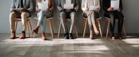 The candidates prepared for their interview while waiting on the chairs. photo
