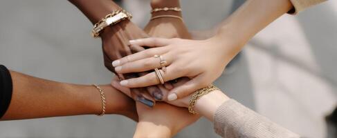 The Hands of Friendship and Unity Showcasing Beautiful Jewelry and Connection photo