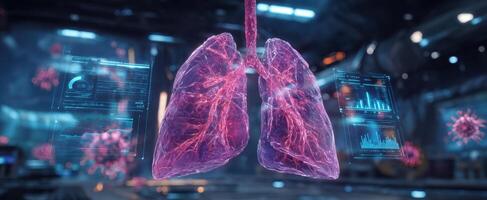 The Futuristic Visualization of Lungs with Viral Background in a High-Tech Setting photo