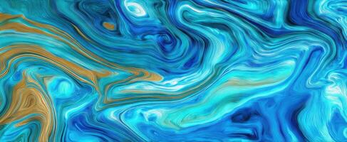The mesmerizing swirl of blue and gold in an abstract texture. photo