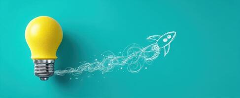 The Lightbulb Launching Ideas with a Rocket Motif for Innovation photo