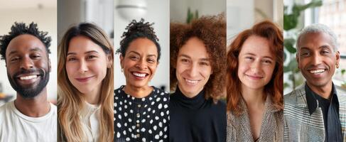 The vibrant faces of diverse individuals showcasing joy and connection. photo
