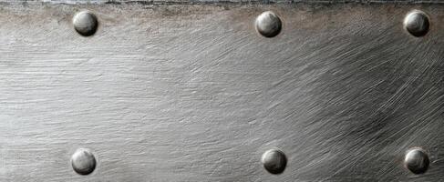 The textured surface of a metallic sheet with rivets and a shiny finish. photo