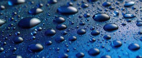 The Glimmering Water Droplets on a Blue Surface photo