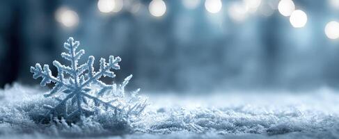 The beautiful snowflake resting gently on a bed of pristine snow photo