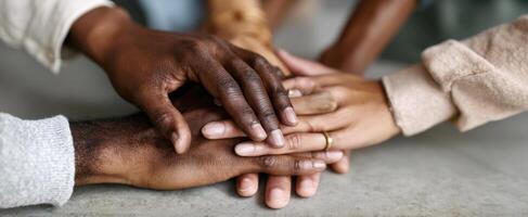 The Hands of Unity Coming Together in a Circle of Support and Friendship. photo