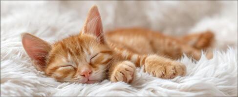 The adorable kitten peacefully sleeping on a fluffy bed of fur. photo