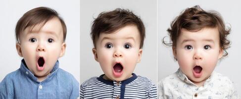 The surprised children expressing shock and delight with amazed expressions photo