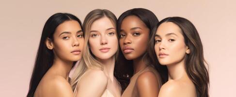 The diverse group of women showcasing beauty and unity through skin tones. photo