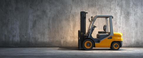 The modern forklift positioned in a spacious industrial setting. photo