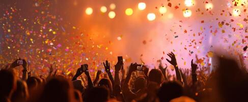 The vibrant celebration of joy at an electrifying concert filled with confetti. photo