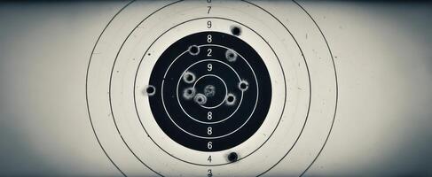 The detailed target with multiple bullet holes showcasing shooting accuracy and skill. photo