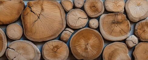 The art of wooden slices adorned with intricate textures and natural patterns. photo