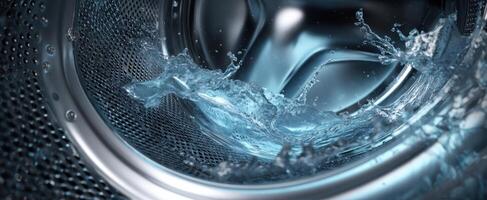 The Water Splashing Inside a Modern Washing Machine Drum photo
