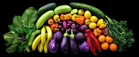 The colorful arrangement of fresh vegetables on a black background. photo