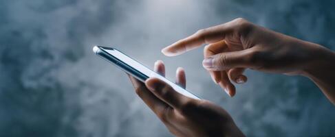 The Close-Up of Hands Interacting with a Smartphone Screen in a Digital Environment photo
