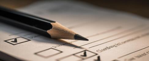 The detailed checklist with a pencil resting beside it for task management. photo