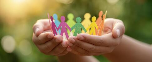 The Hands Holding Colorful Paper Cutouts Symbolizing Unity and Togetherness photo