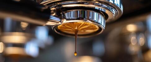 A coffee machine is pouring coffee into a cup photo