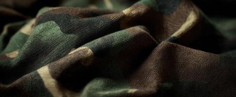 The intricate texture of camouflage fabric in natural lighting. photo