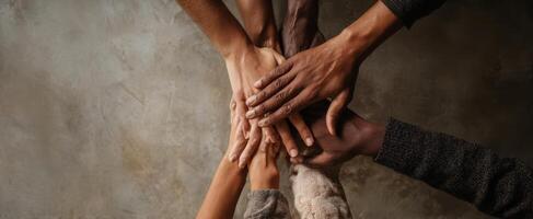 The Hands of Collaboration and Unity in a Diverse Community. photo