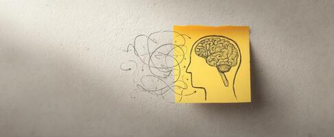 The Brain Illustration on a Sticky Note Representing Creative Thoughts photo