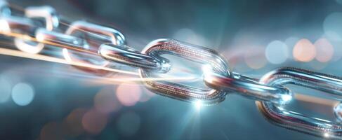 The shining metallic chain symbolizing strength and connection in a digital world. photo