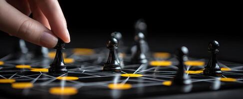 The strategic move of a black pawn on the chessboard during a game. photo