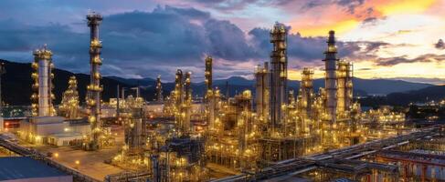 The stunning refinery at sunset showcasing industrial innovation and energy production. photo
