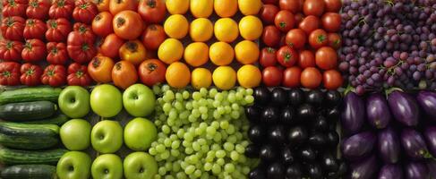 The Vibrant Display of Fresh Fruits and Vegetables in a Market Arrangement photo