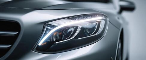 The sleek luxury car showcasing advanced LED headlights and refined design. photo