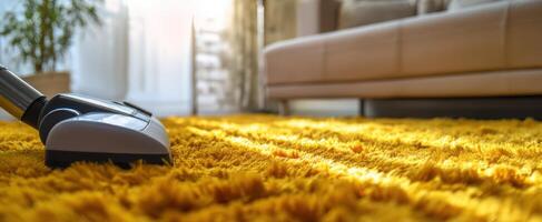 A vacuum cleaner is cleaning a carpet photo