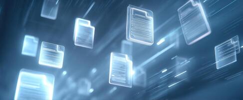The Digital Transformation of Floating Files in a Futuristic Space photo