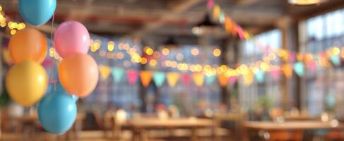 The colorful balloons enhance the festive atmosphere of the cheerful event. photo