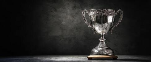 The Silver Trophy Symbolizing Achievement and Success in a Dark Atmosphere photo