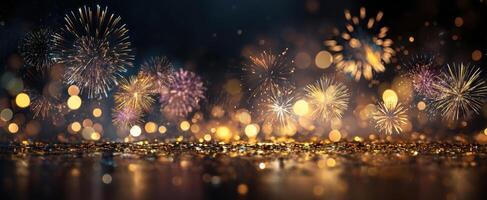 The stunning display of fireworks illuminating the night sky in vibrant colors. photo