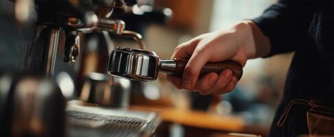 The Barista Handcrafting Espresso in a Cozy Coffee Shop Environment photo