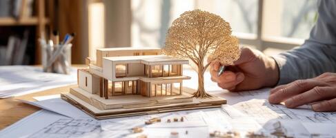 The detailed architectural model being crafted with precision and creativity. photo