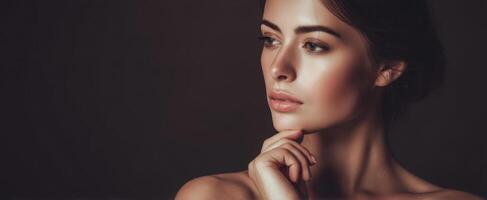 The captivating portrait of a serene beauty in soft lighting. photo