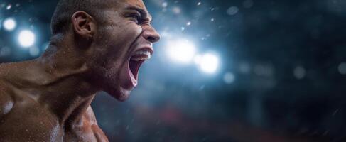 The intense expression of an athlete celebrating a hard-fought victory. photo