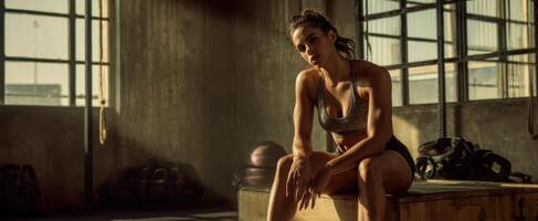 The determined athlete taking a moment of reflection after an intense workout session. photo