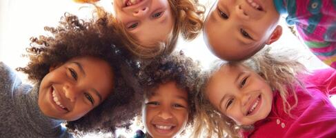 The joyful group of children sharing laughter and friendships together. photo