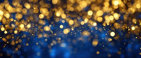 The mesmerizing blend of golden and blue bokeh lights creating a festive atmosphere. photo